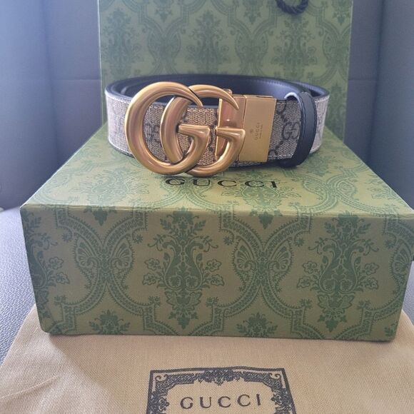 Gucci Classic GG Gold Mens Belt. Size 44 - Picture 1 of 4